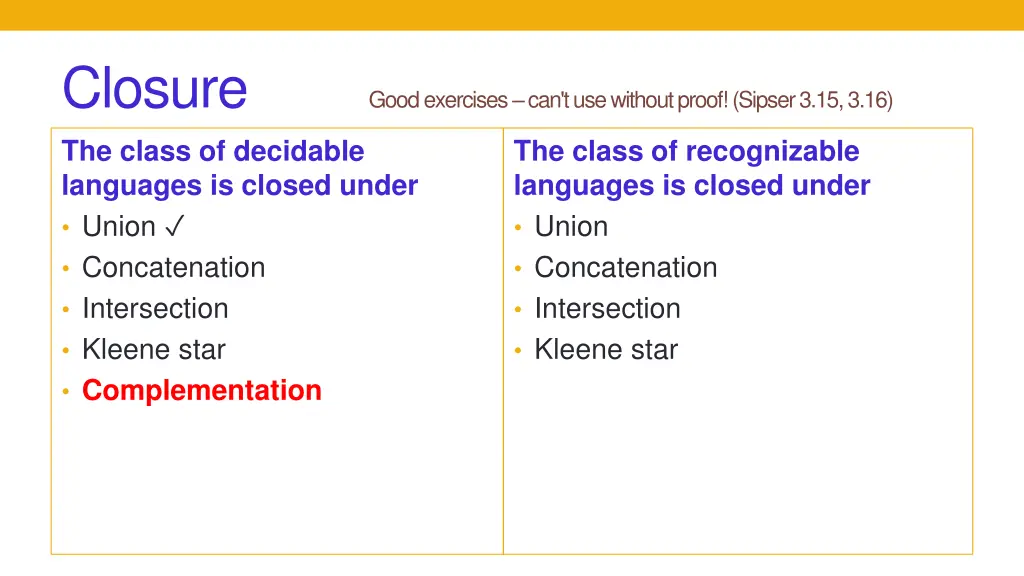 closure the class of decidable languages