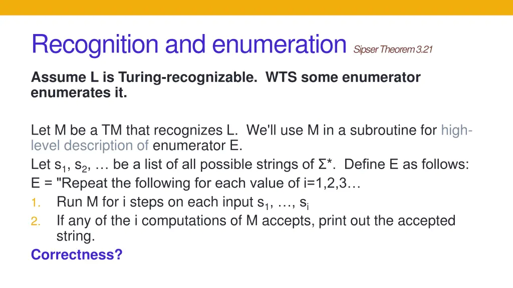 recognition and enumeration sipser theorem 3 21 2