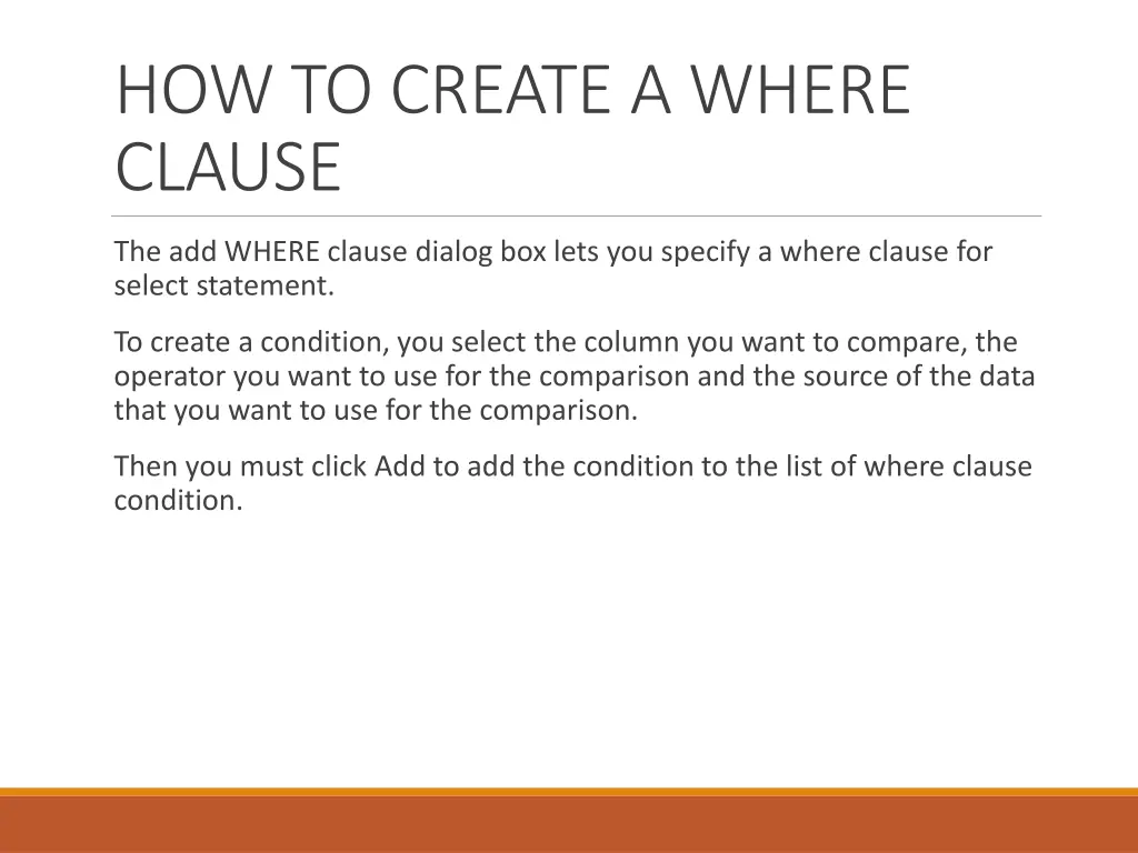 how to create a where clause