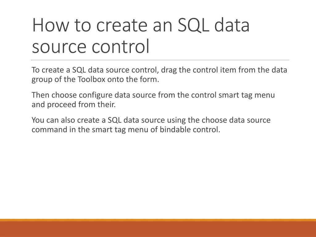 how to create an sql data source control