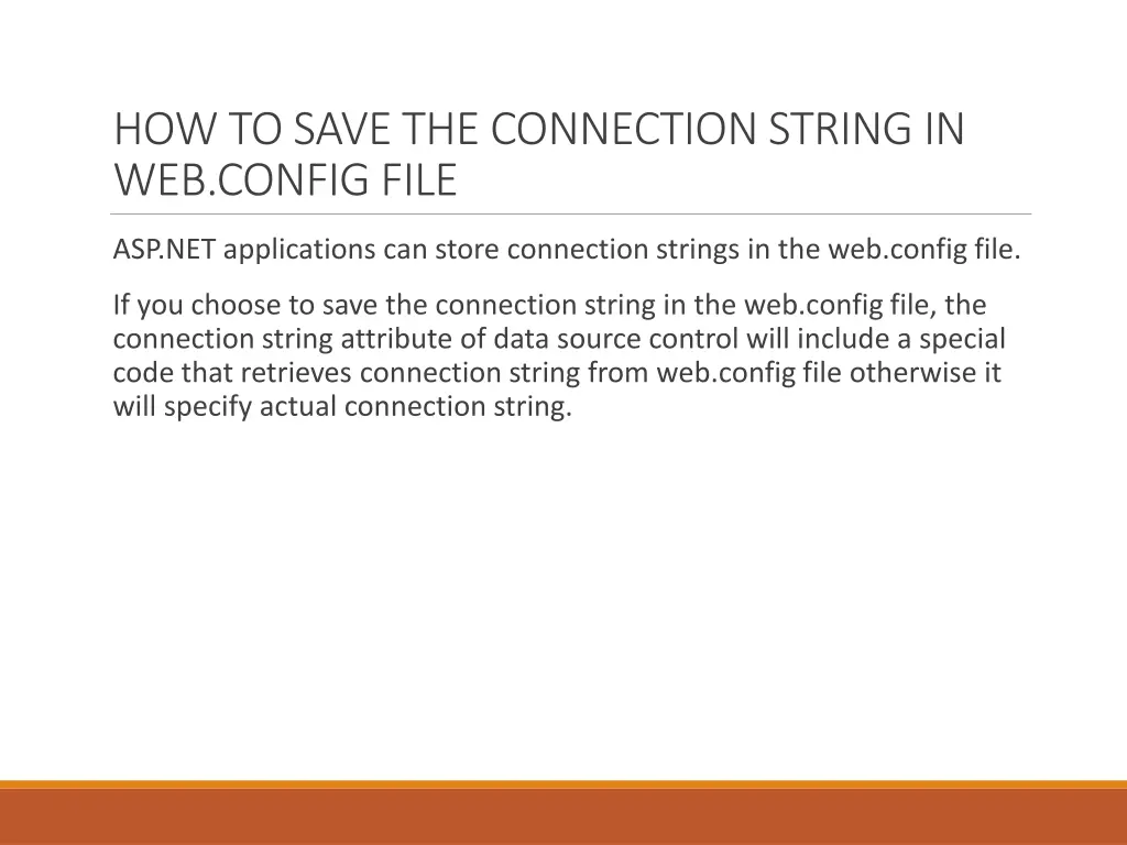 how to save the connection string in web config