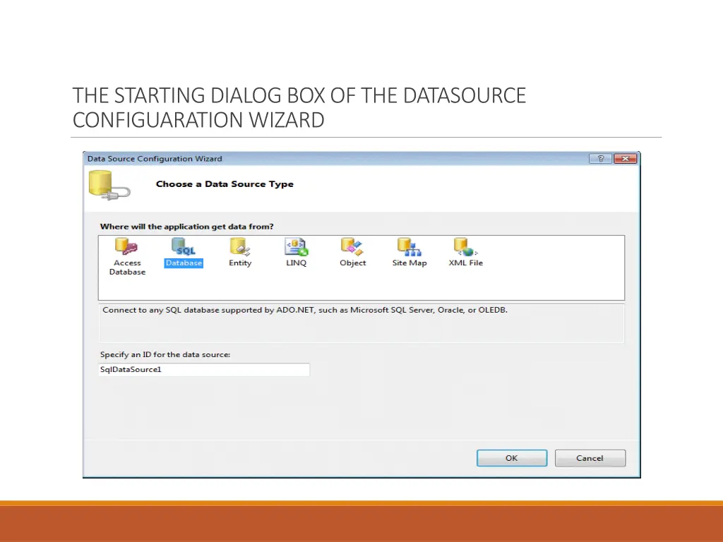 the starting dialog box of the datasource
