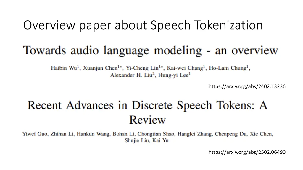 overview paper about speech tokenization