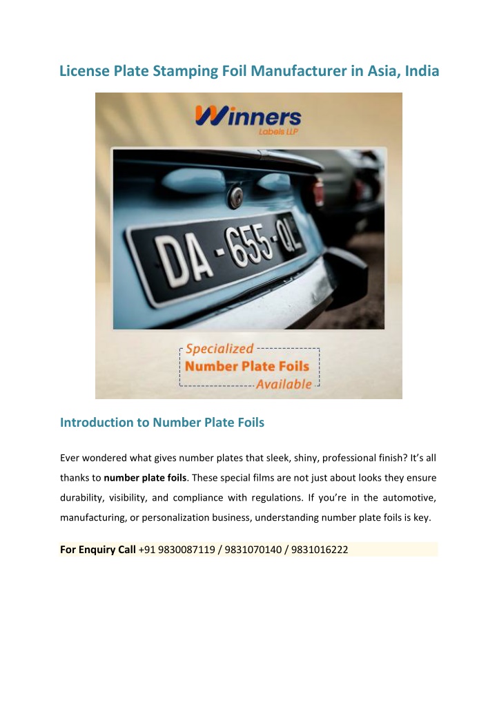 license plate stamping foil manufacturer in asia
