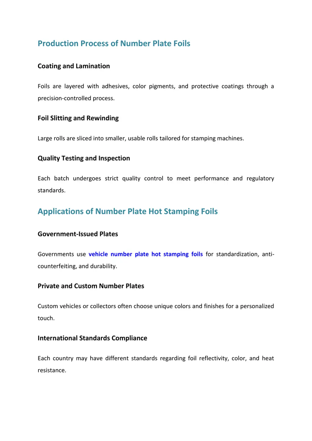 production process of number plate foils