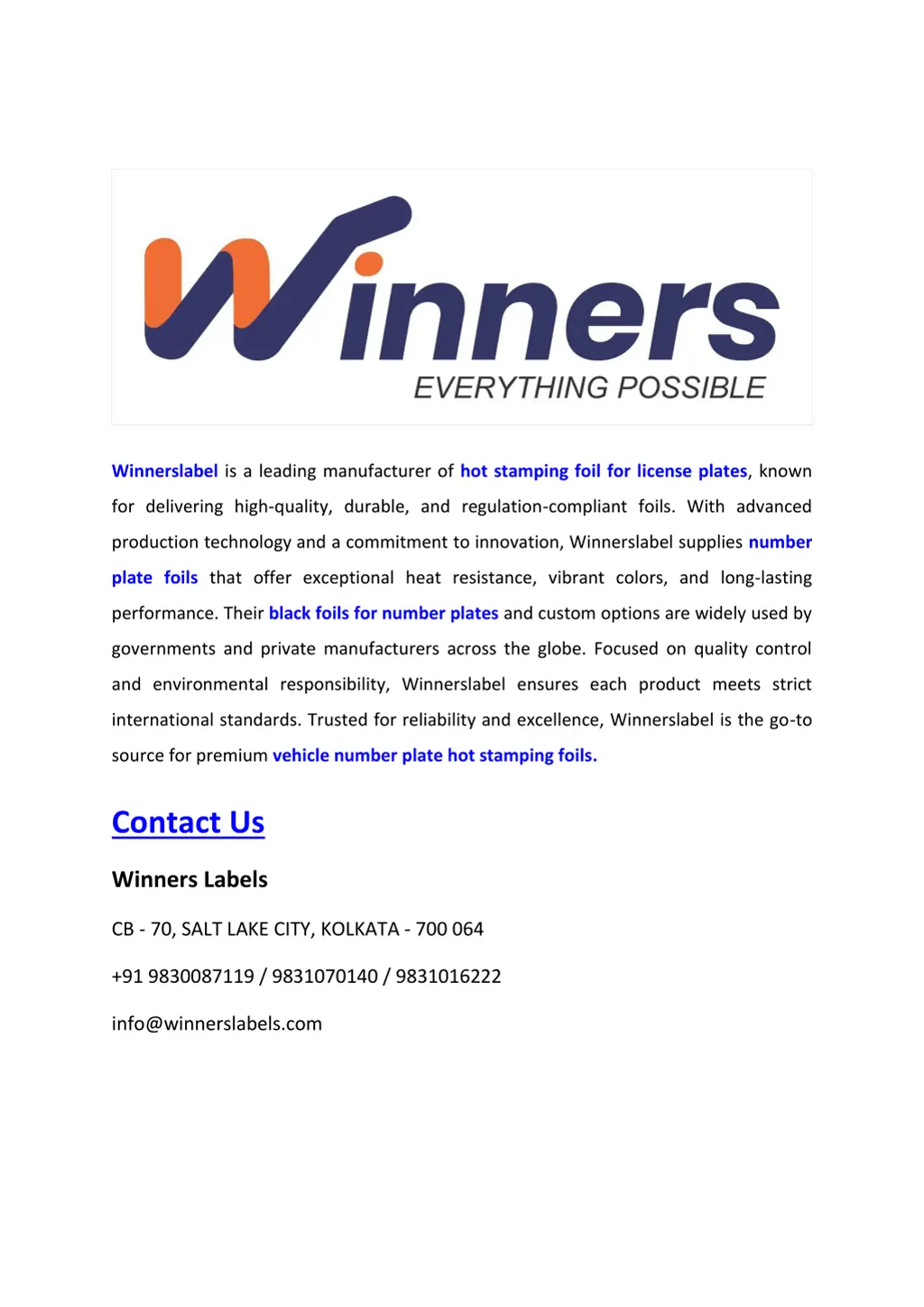 winnerslabel is a leading manufacturer