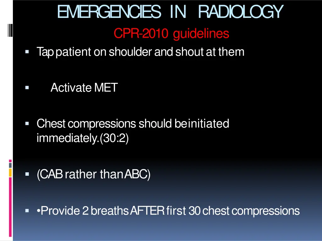 emergencies in radiology cpr 2010 guidelines