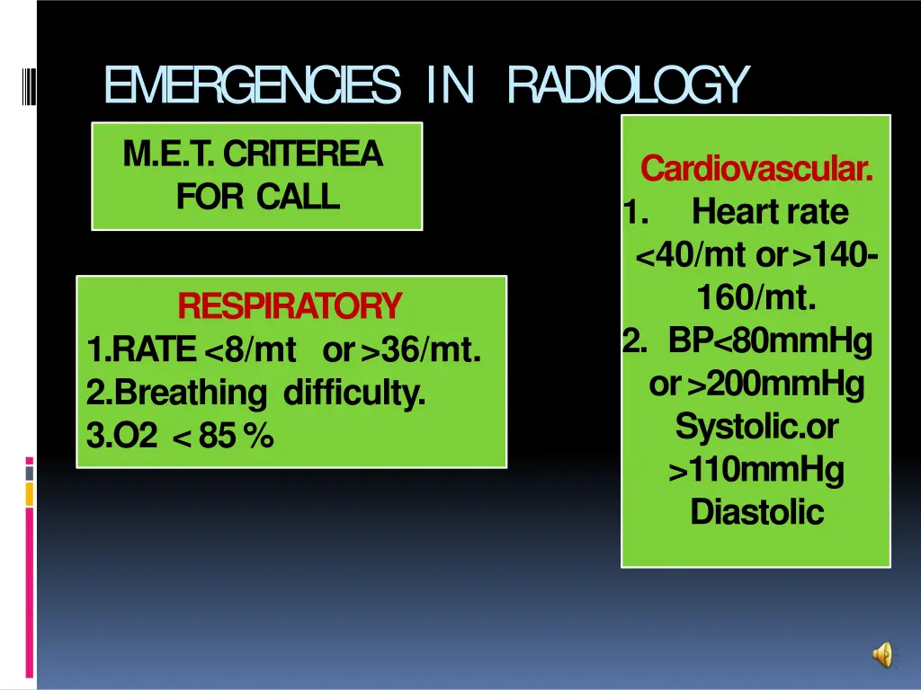 emergencies in radiology m e t criterea for call