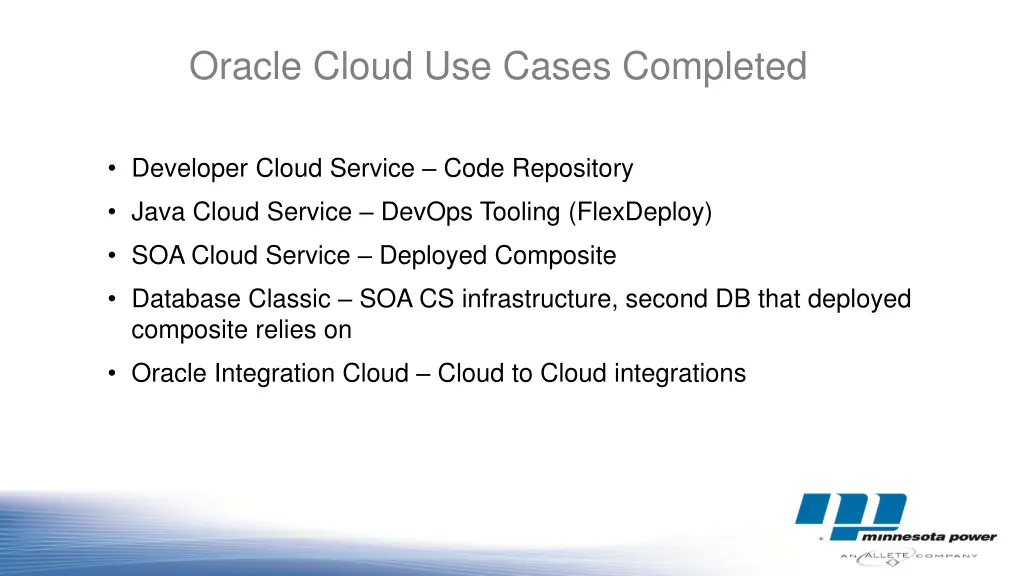 oracle cloud use cases completed