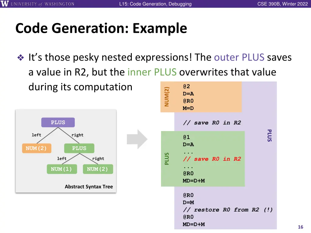 l15 code generation debugging 15