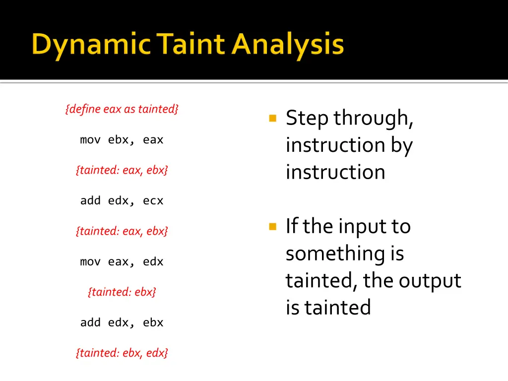 define eax as tainted