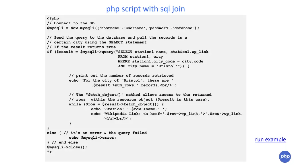 php script with sql join