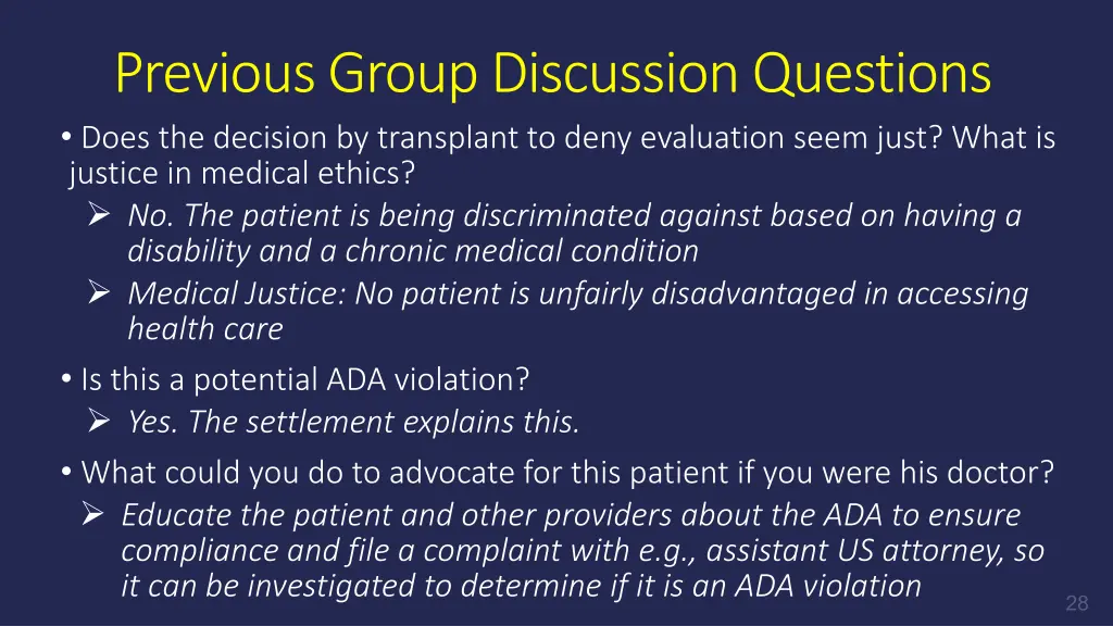 previous group discussion questions does