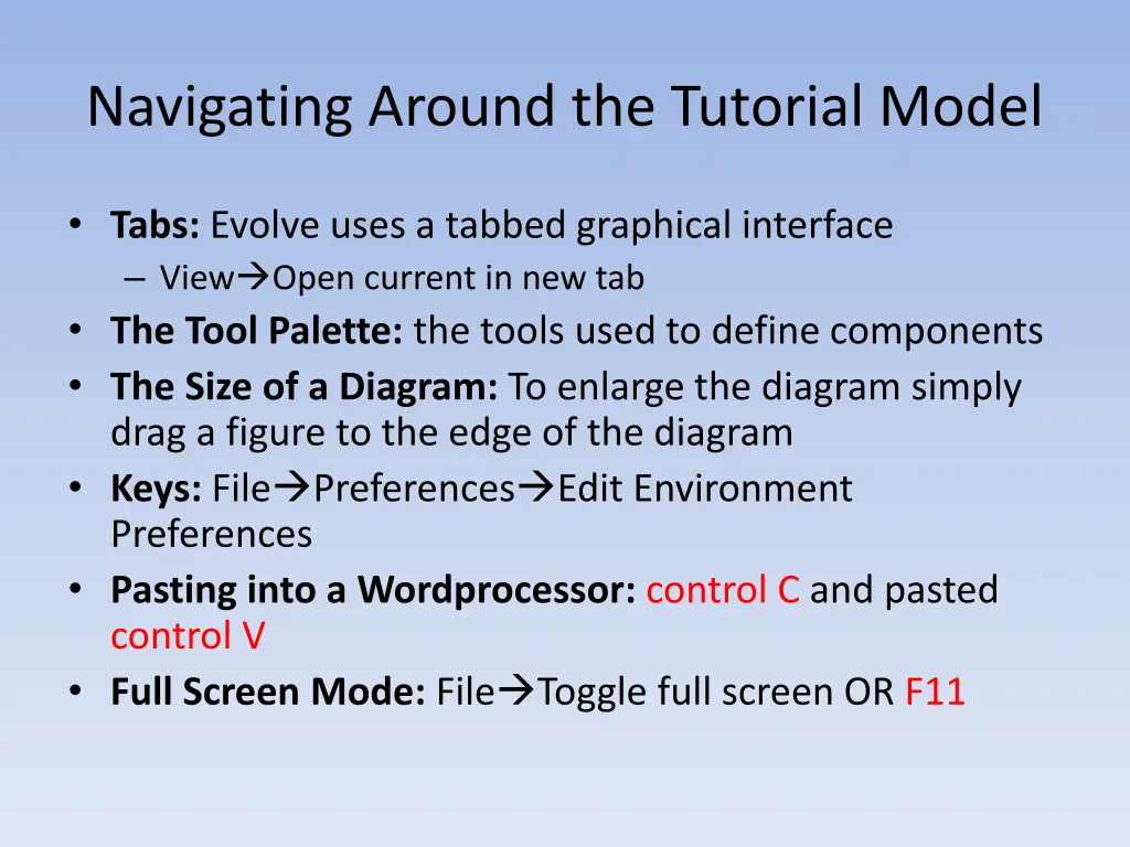 navigating around the tutorial model 2