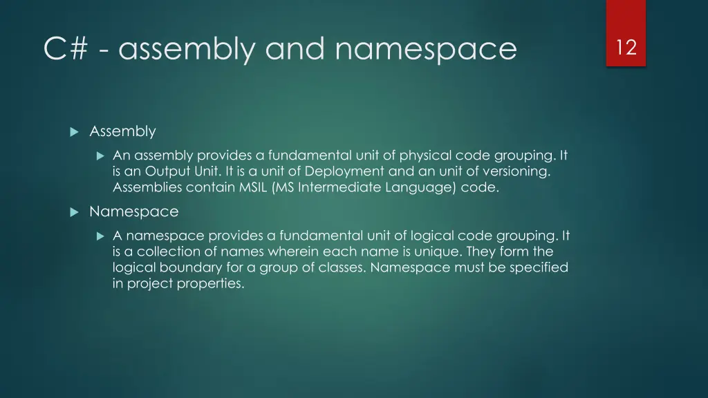 c assembly and namespace