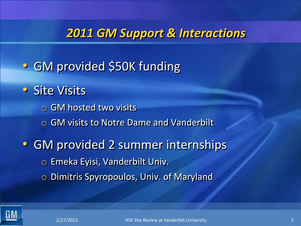 2011 gm support interactions