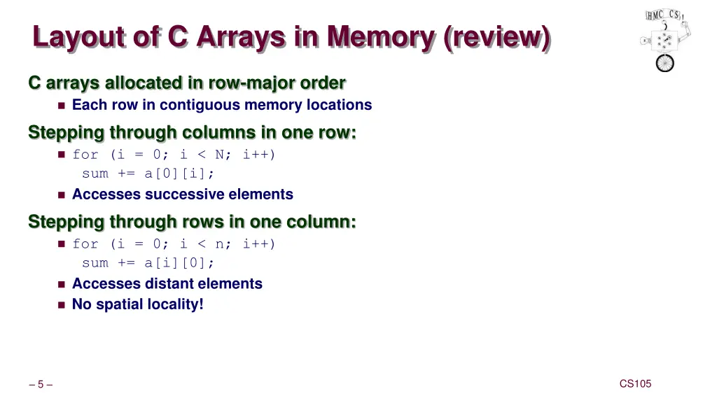 layout of c arrays in memory review