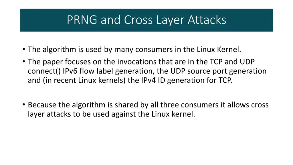 prng and cross layer attacks