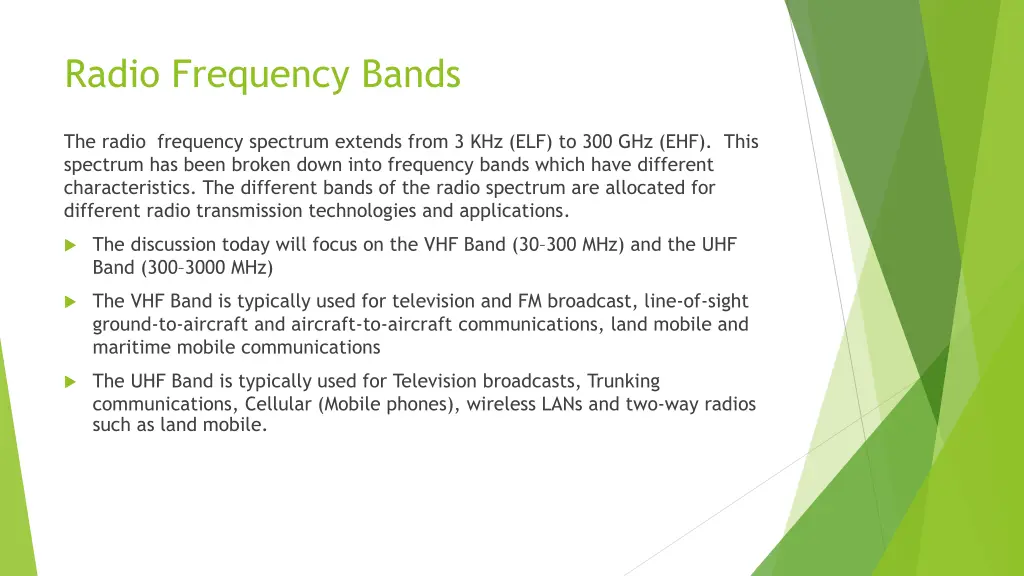 radio frequency bands
