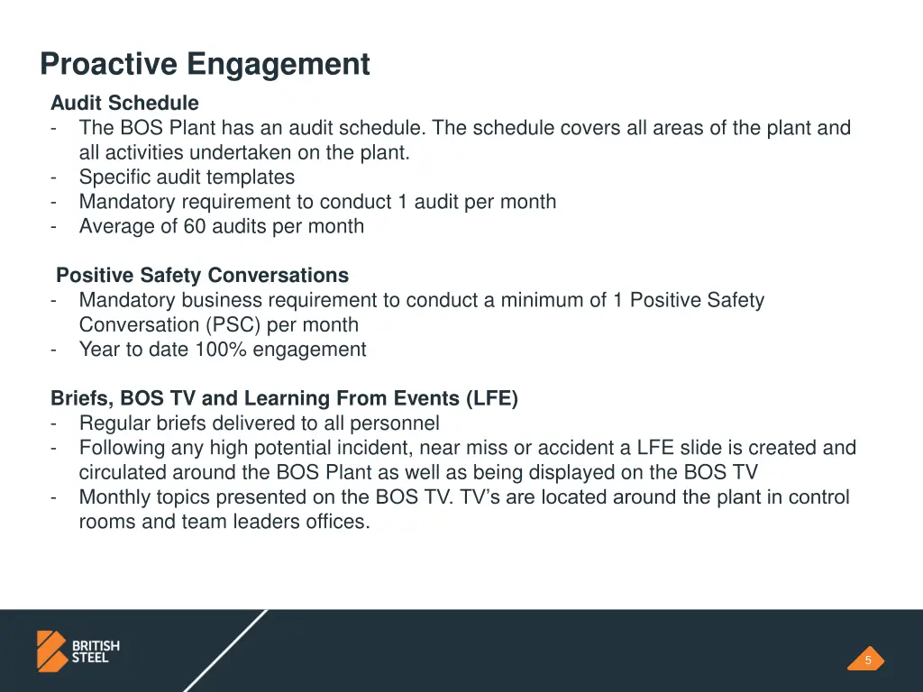 proactive engagement audit schedule the bos plant