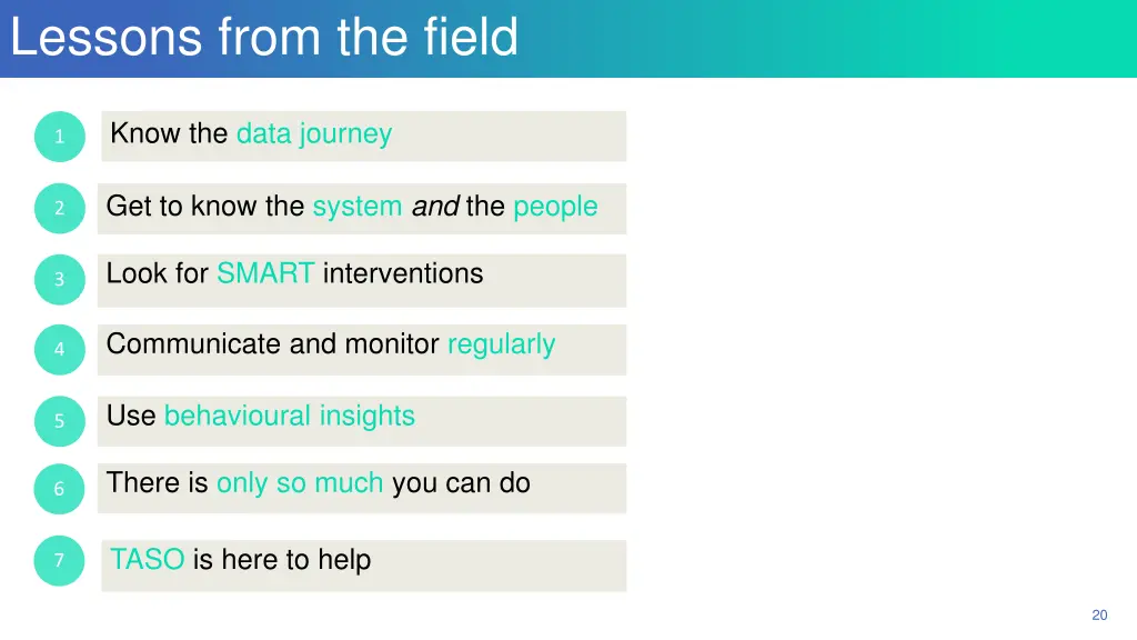 lessons from the field