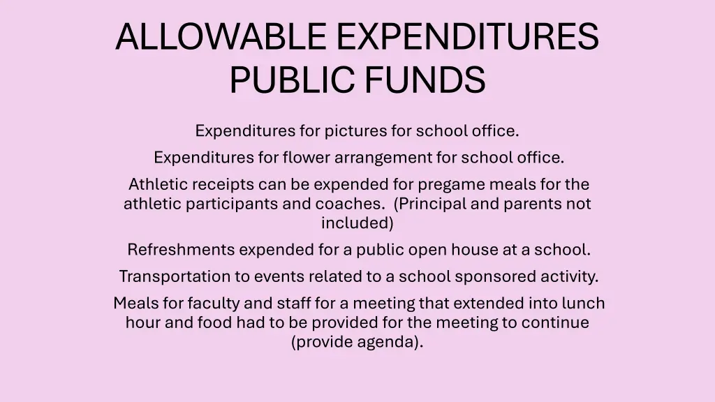 allowable expenditures public funds