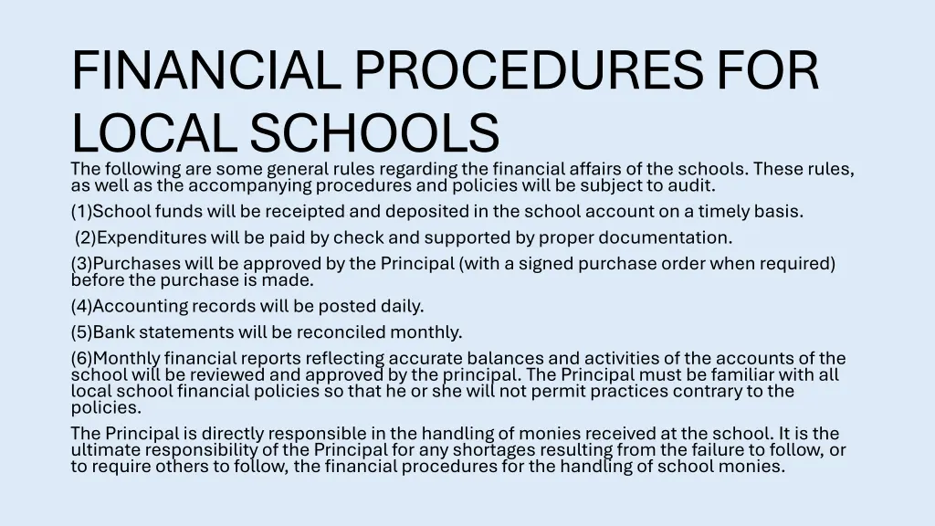 financial procedures for local schools 1