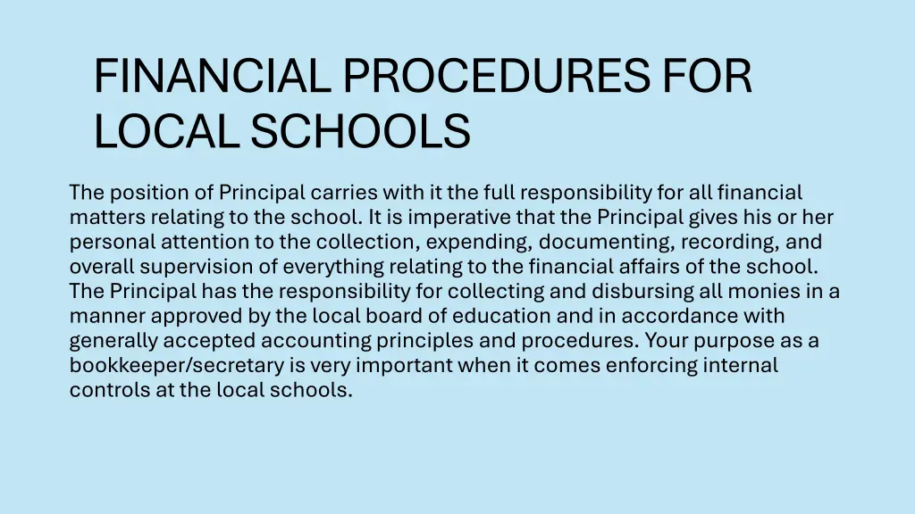 financial procedures for local schools