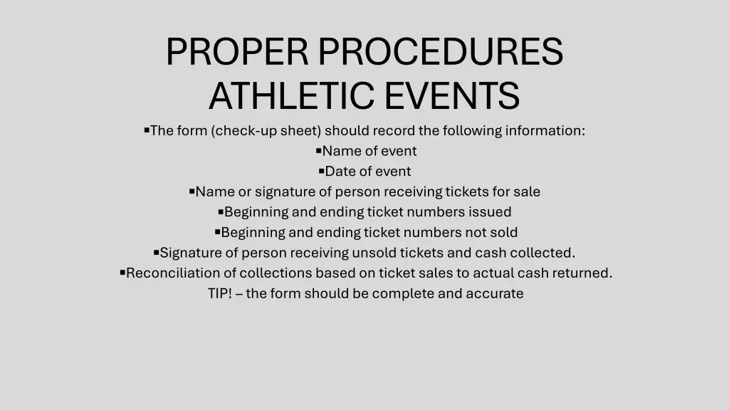 proper procedures athletic events the form check