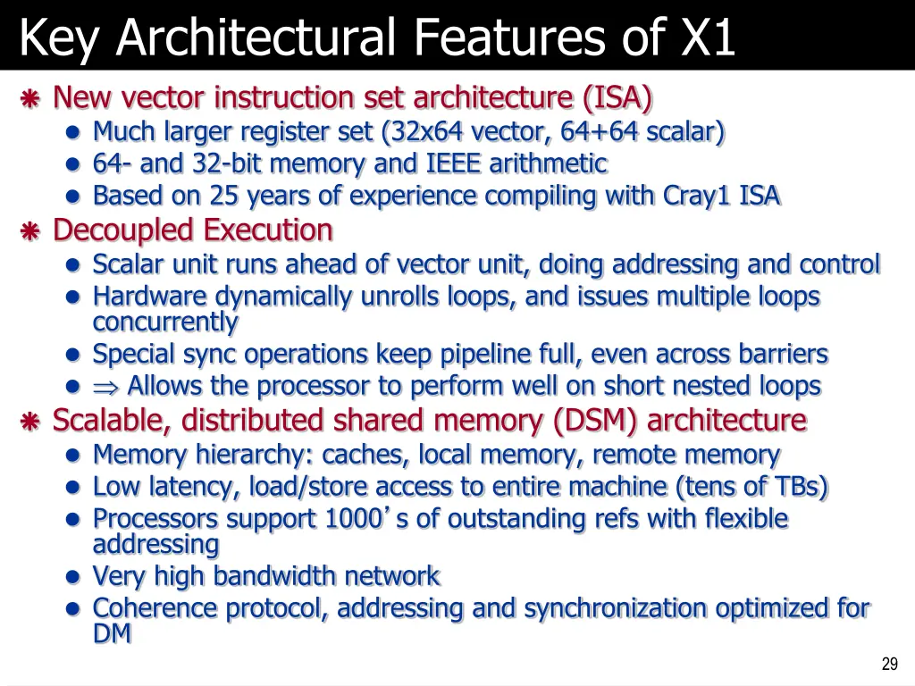 key architectural features of x1 new vector