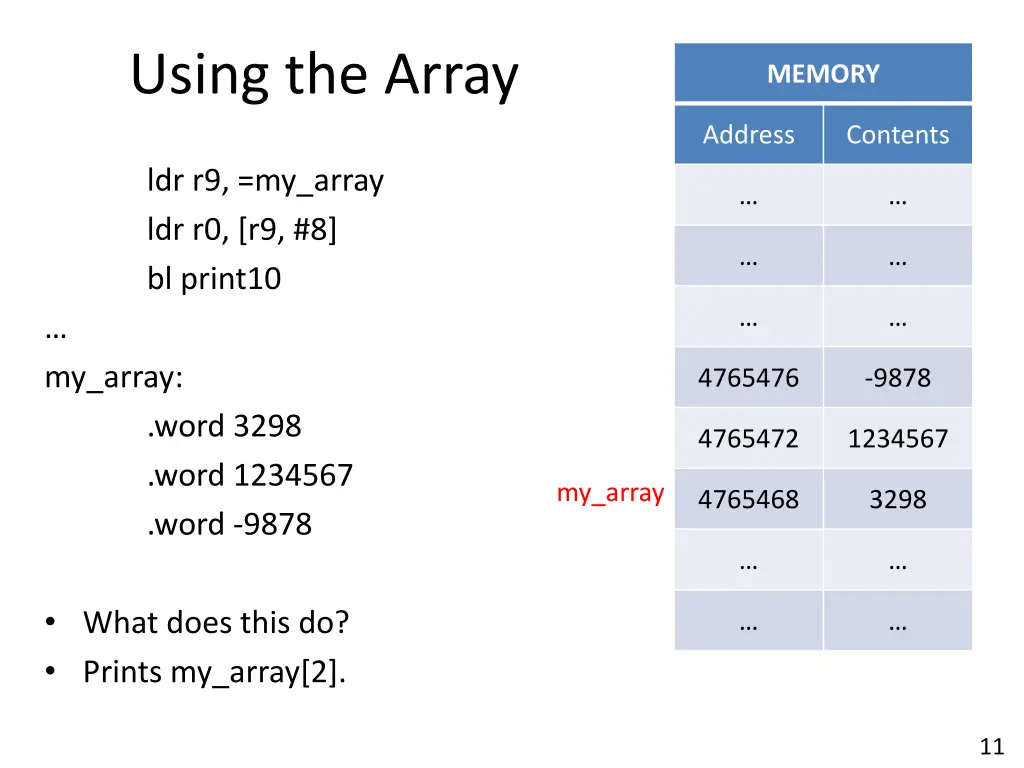 using the array 1