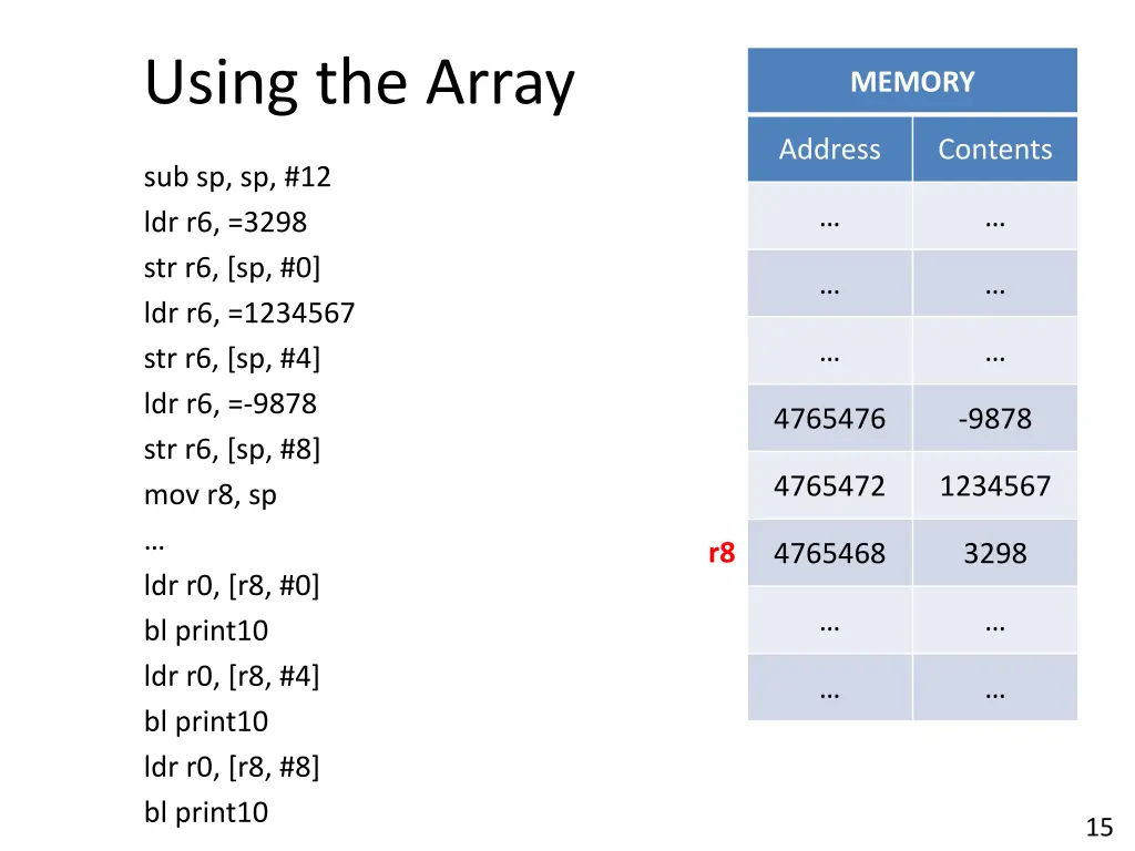 using the array 3