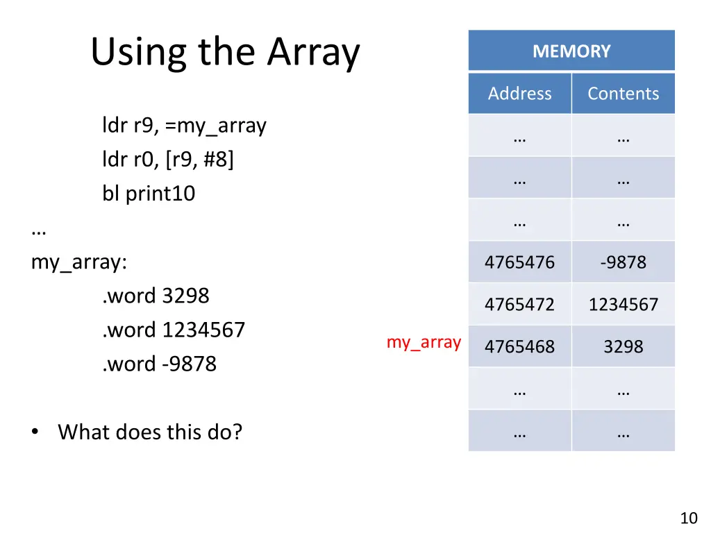 using the array
