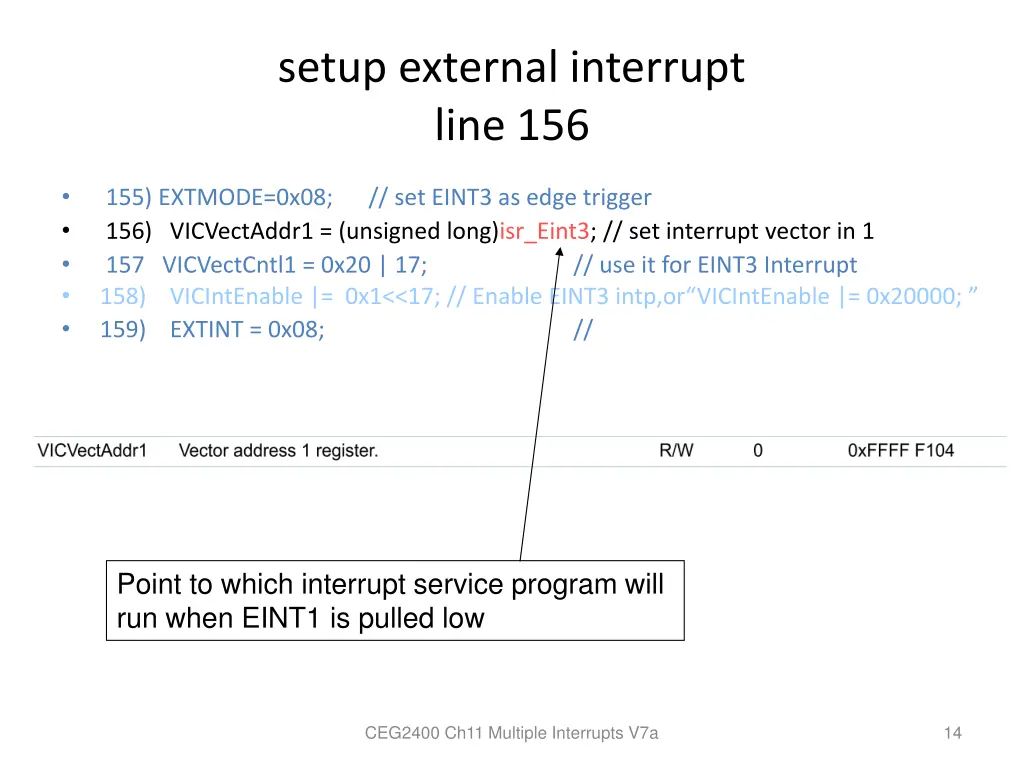 setup external interrupt line 156
