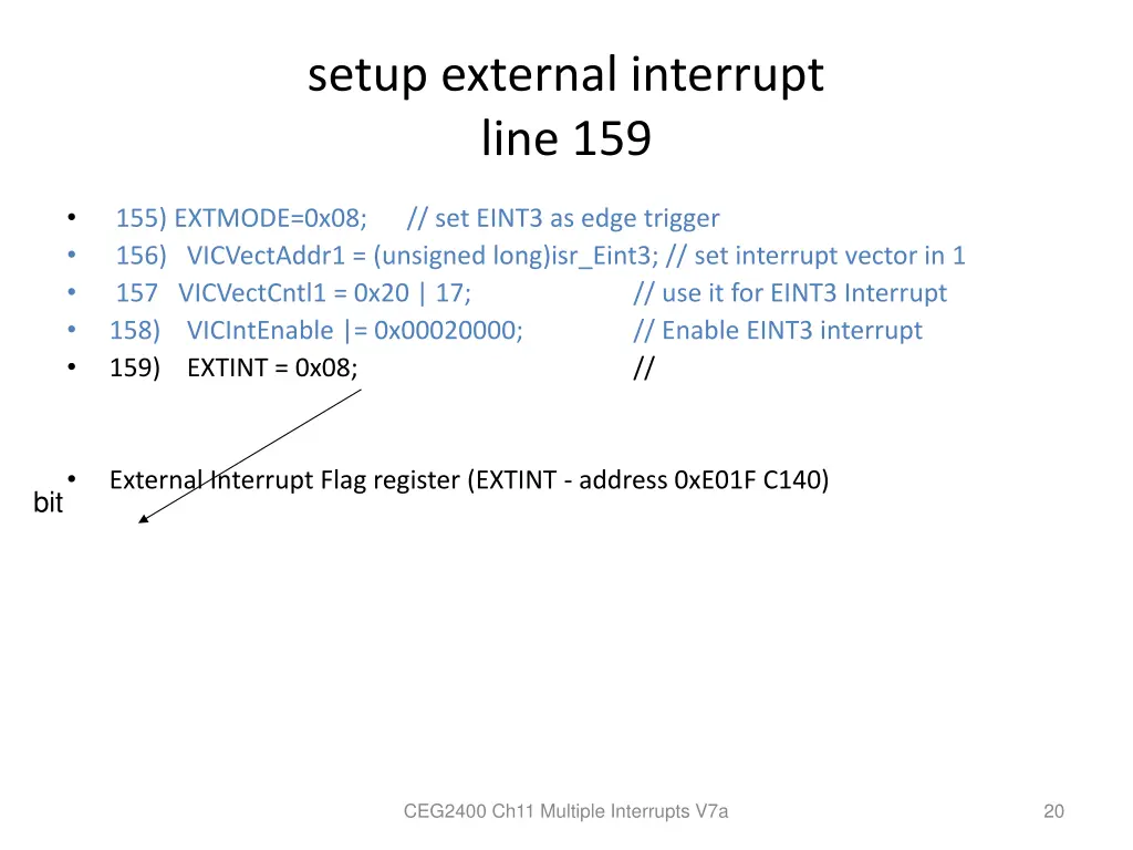 setup external interrupt line 159