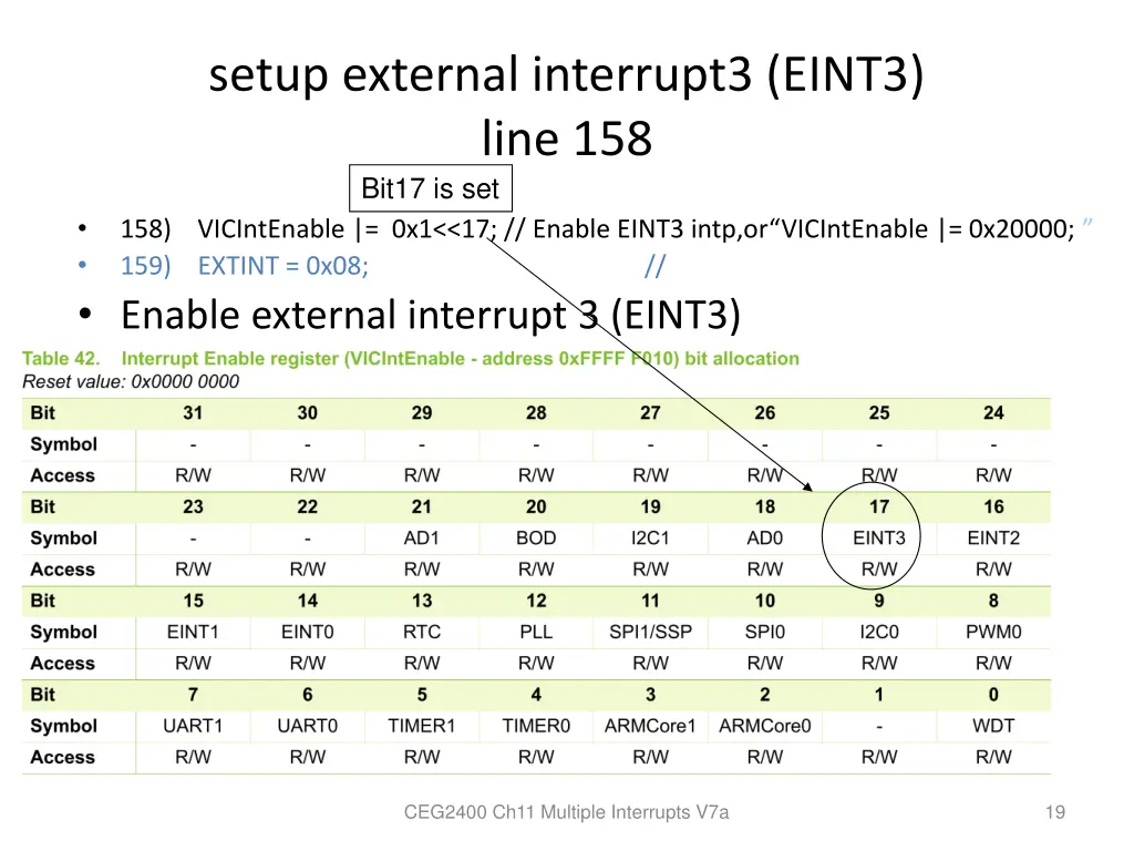 setup external interrupt3 eint3 line 158 bit17