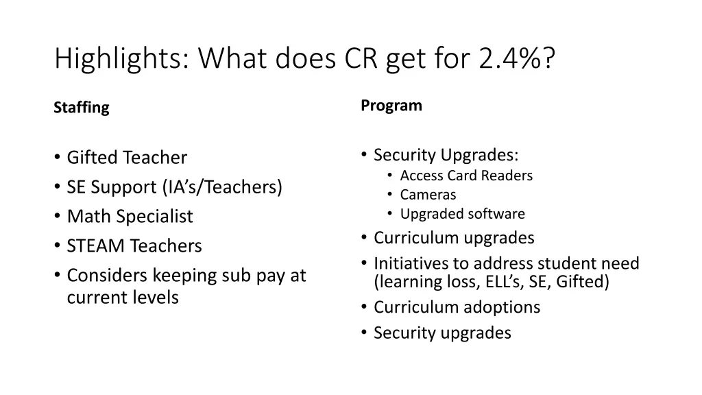 highlights what does cr get for 2 4
