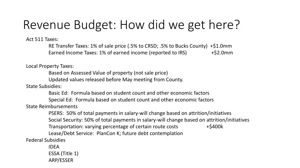 revenue budget how did we get here