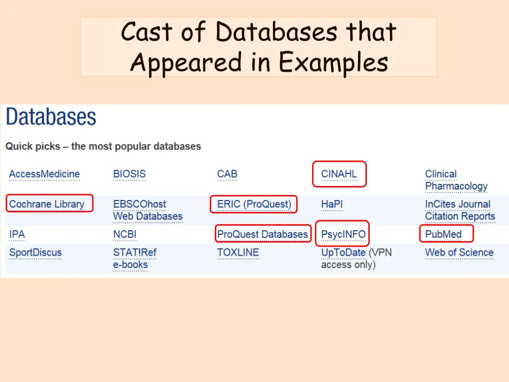 cast of databases that appeared in examples