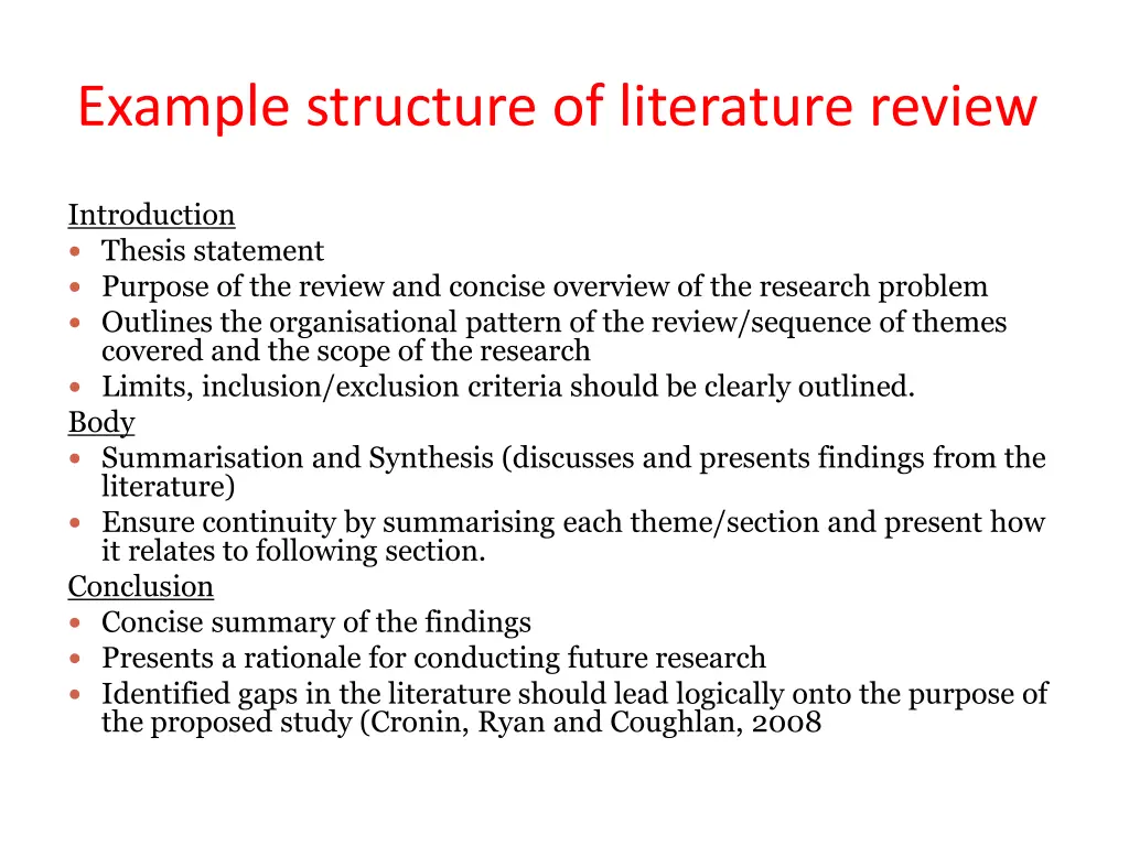 example structure of literature review
