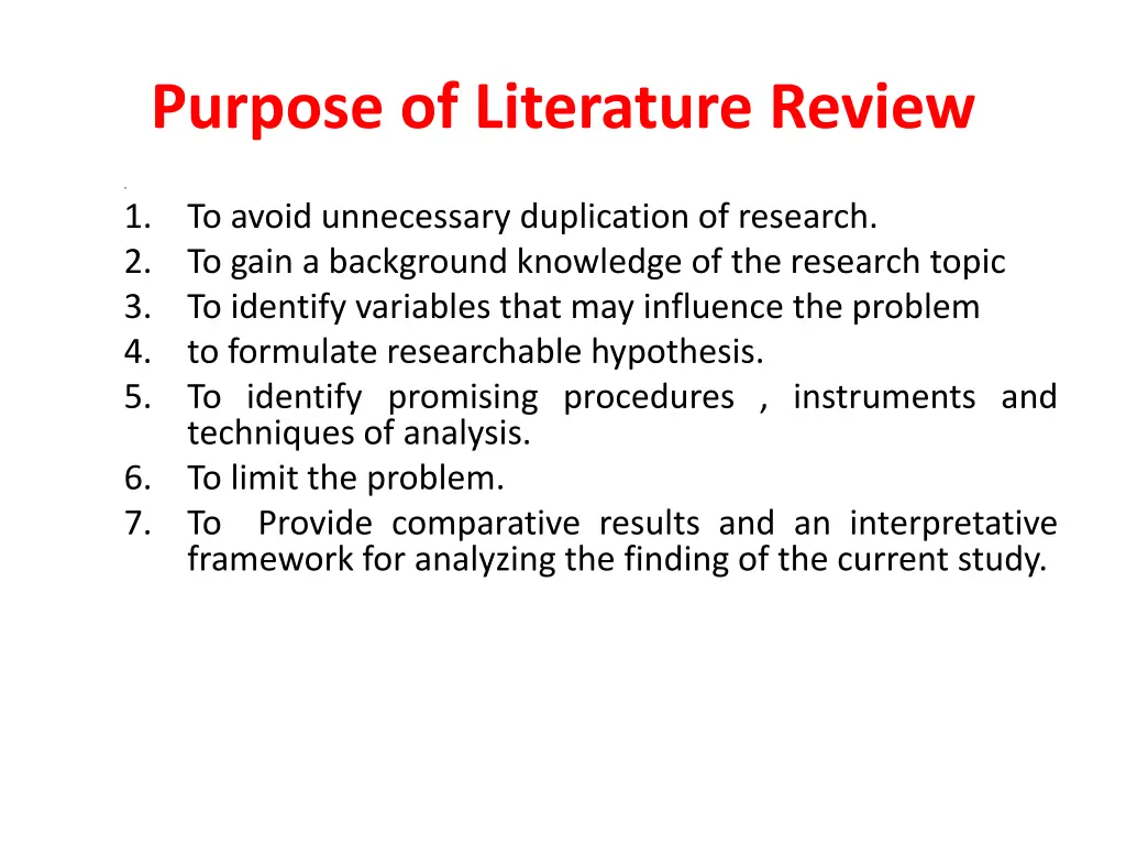 purpose of literature review