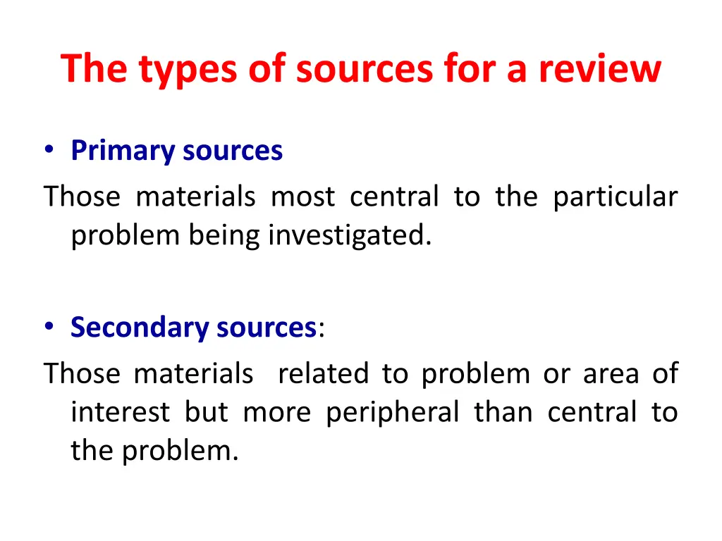 the types of sources for a review