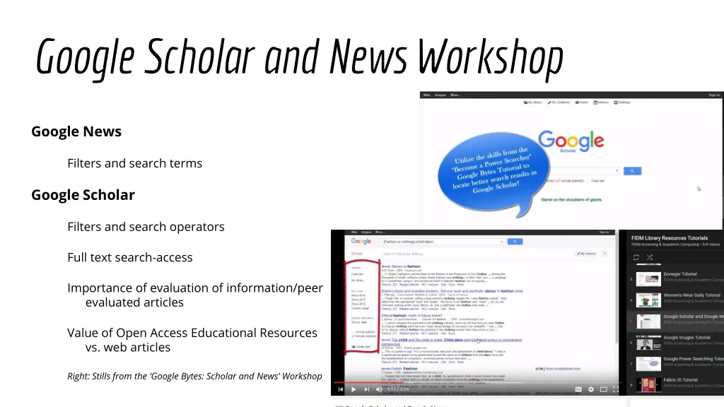google scholar and news workshop