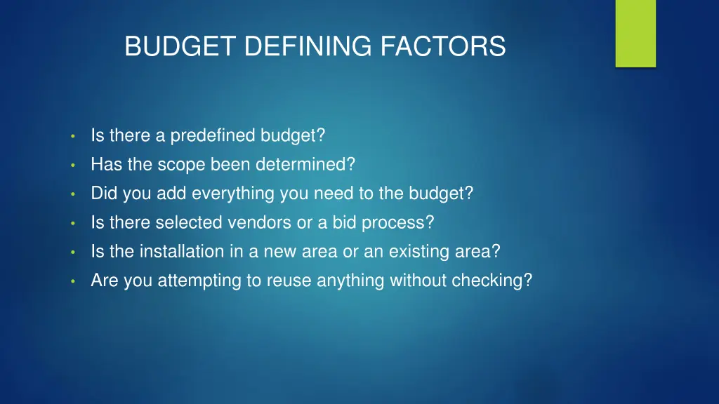 budget defining factors