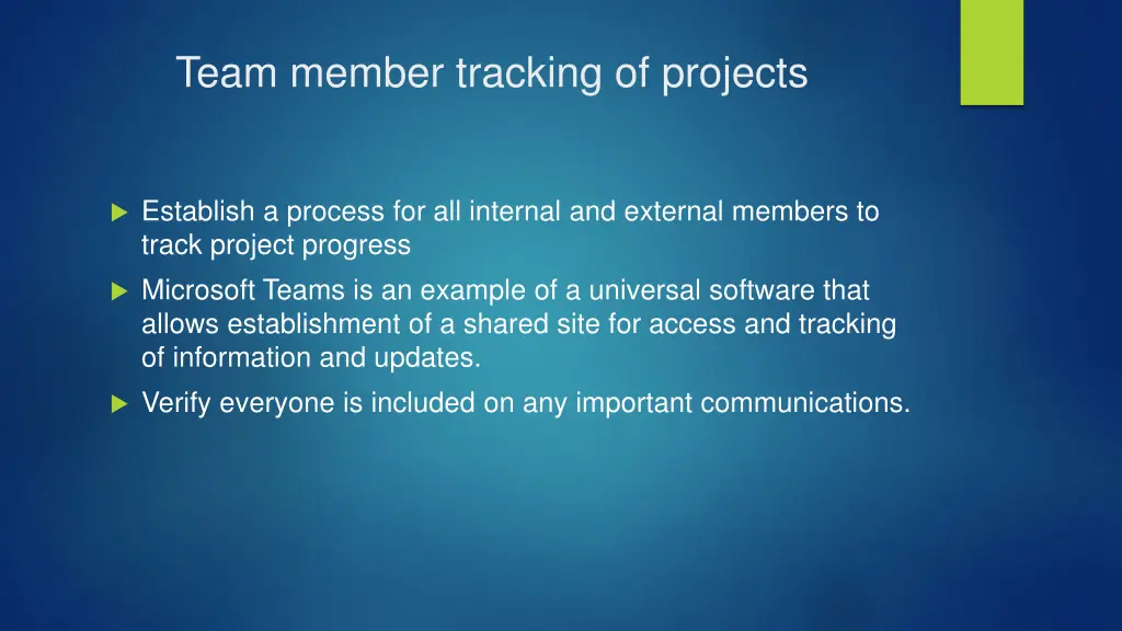 team member tracking of projects