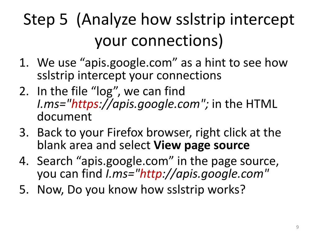 step 5 analyze how sslstrip intercept your