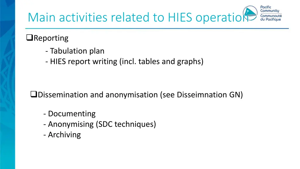 main activities related to hies operation 2