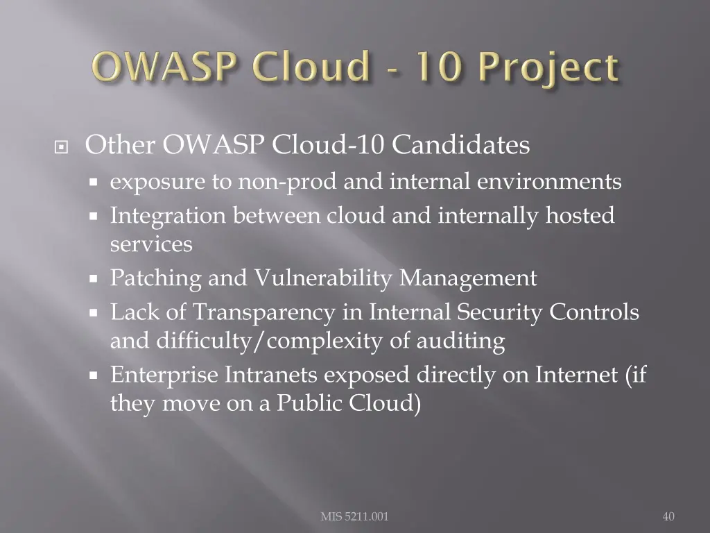 other owasp cloud 10 candidates exposure