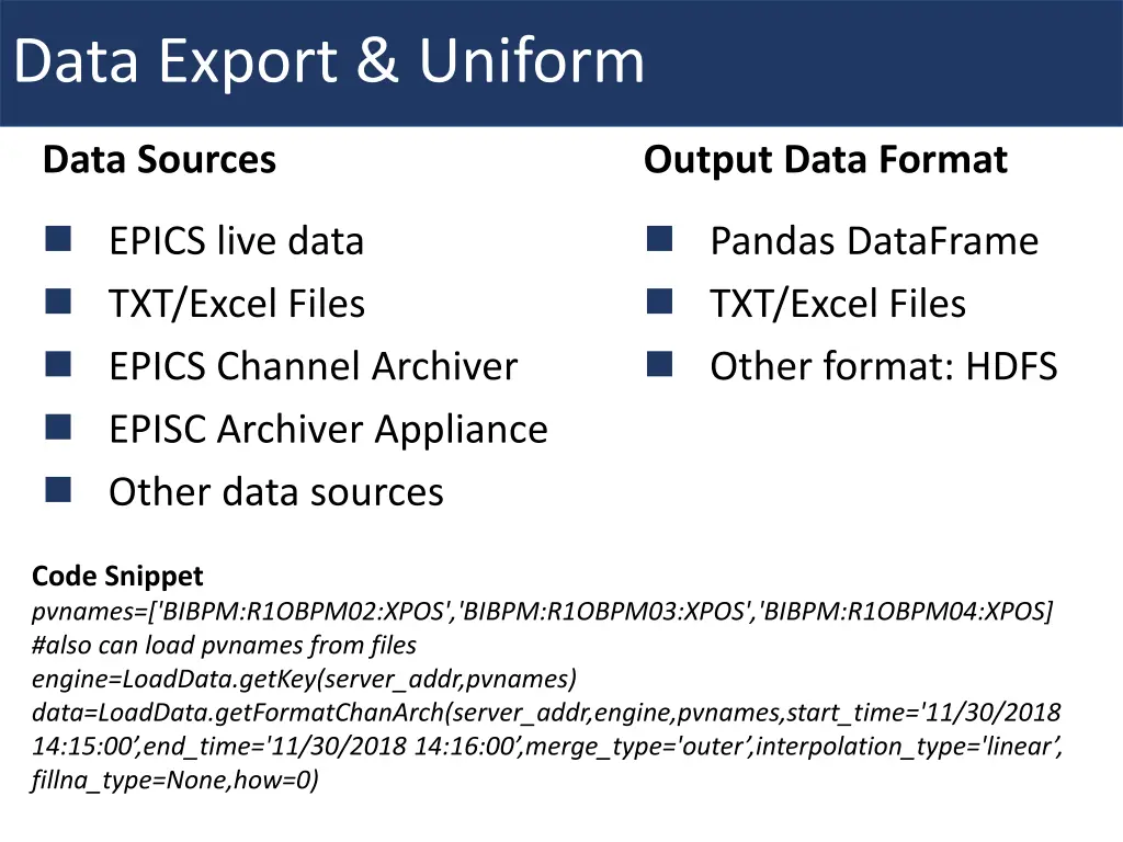 data export uniform