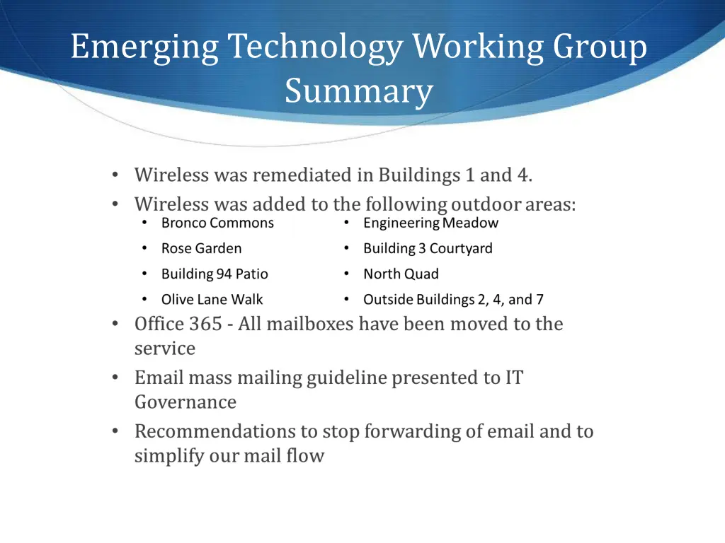 emerging technology working group summary